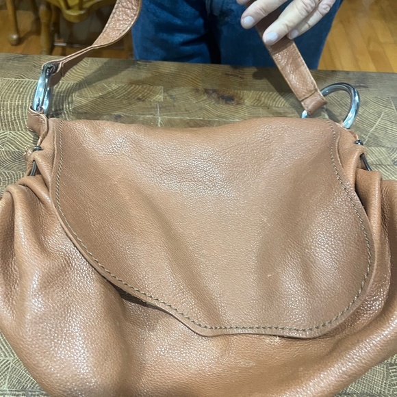 Chi Carlos Falchi Large Brown Pebbled Leather Hobo Shoulder Handbag Purse Boho - Picture 8 of 8